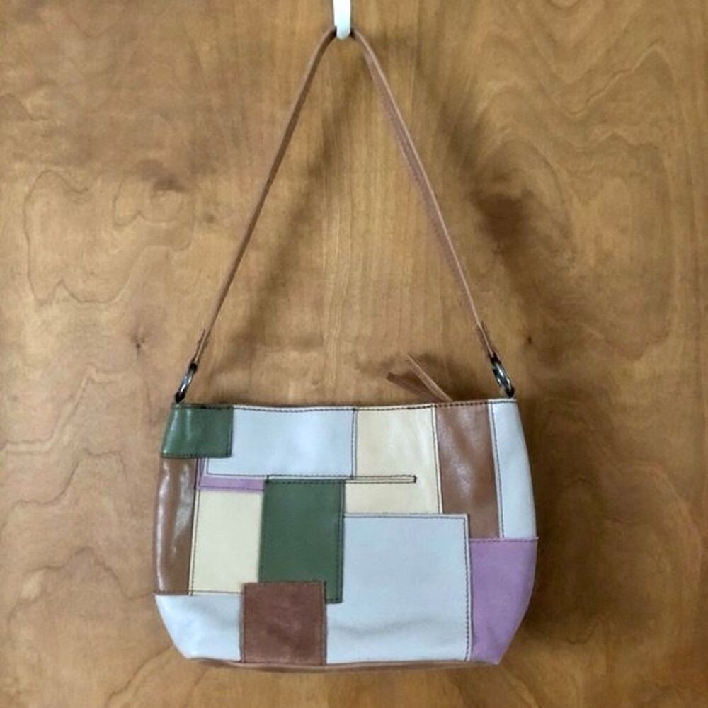 The Sak Leather Suede Patchwork Purse Pink Green Brown Tan Retro Y2K Boho